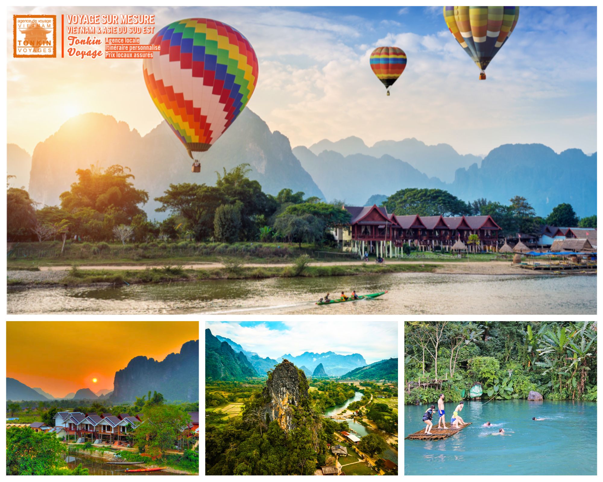 Vang Vieng au Laos - Guide complet de Vang Vieng au Laos : grottes, lagons, kayak, randonn&eacute;es, villages et paysages karstiques. Conseils et incontournables avec Tonkin Voyage.